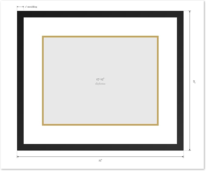 Diploma Frame Stainless Silver with Navy Blue Over Gold Double Mat - Fits 17 x 13 International Diploma Wall Display Made in the USA