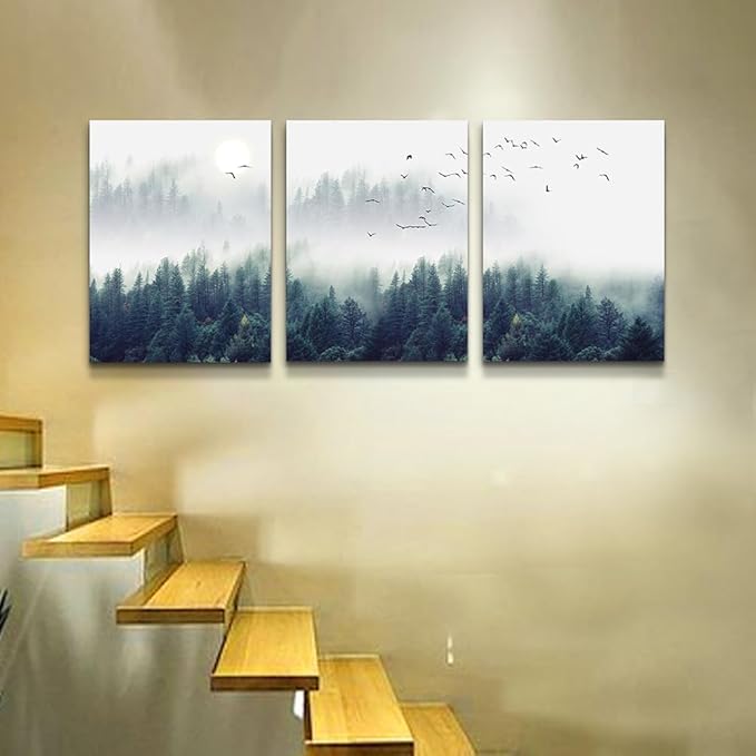 Lapremoly Canvas Wall Art For Living Room Large Wall Decor For Office Bedroom Wall Decorations Foggy Forest Landscape Paintings Stretched And Framed Ready To Hang Pictures Modern Home Decor 3 Piece