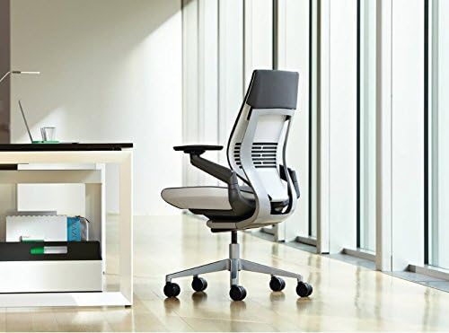 Steelcase Gesture Task Chair: Wrapped Back - Sterling Dark Solid Frame/Base/Merle Accent - Adjustable Lumbar Support - Roll Control Hard Floor Casters