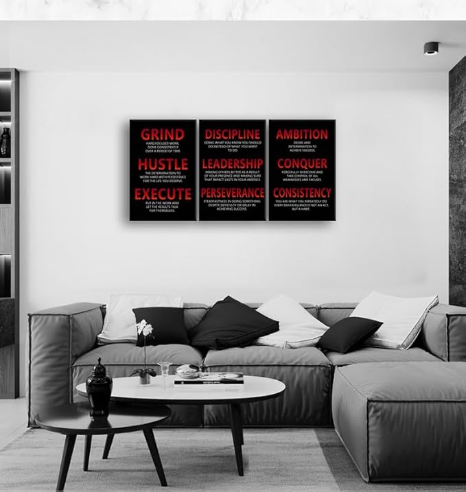 Canvas Painting Wall Art Inspirational Wall Art Discipline Grind Consistency 3 Pieces Inspiring Poster Positive Motivational Framed Artwork Prints Picture for Living Room Office Decor[48''Wx 24''H]