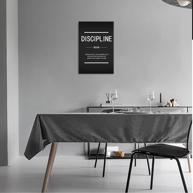 Discipline Noun Inspirational Wall Art Inspiring Painting Prints on Canvas Motivational Entrepreneur Quotes Picture Posters Artwork Wooden Office Home Decorations Framed Ready to Hang[24"W x 36"H]