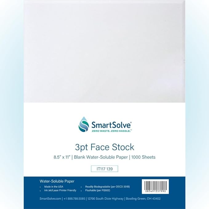 3 pt. Water-Soluble Paper | Dissolves Quickly in Water | Biodegradable | Eco-Friendly | Printer Compatible | Crafts, Drawing, Notes | Letter Size, 8.5” x 11” | Pack of 1,000 White Sheets