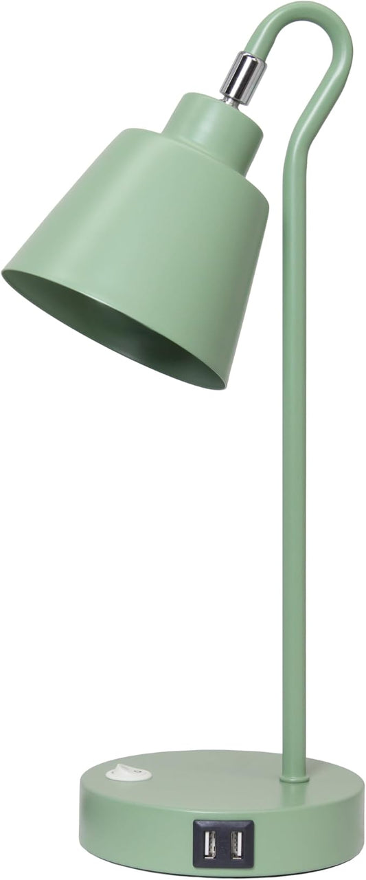 Simple Designs LD1073-SGE 16" Sleek Essentials Metal Looped Desk Task Lamp with Adjustable Shade and Dual USB Ports, for Office, Desk, Nightstand, Sage Green