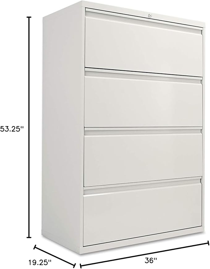 Alera ALELF3654LG Four-Drawer Lateral File Cabinet, 36w x 19-1/4d x 53-1/4h, Light Gray