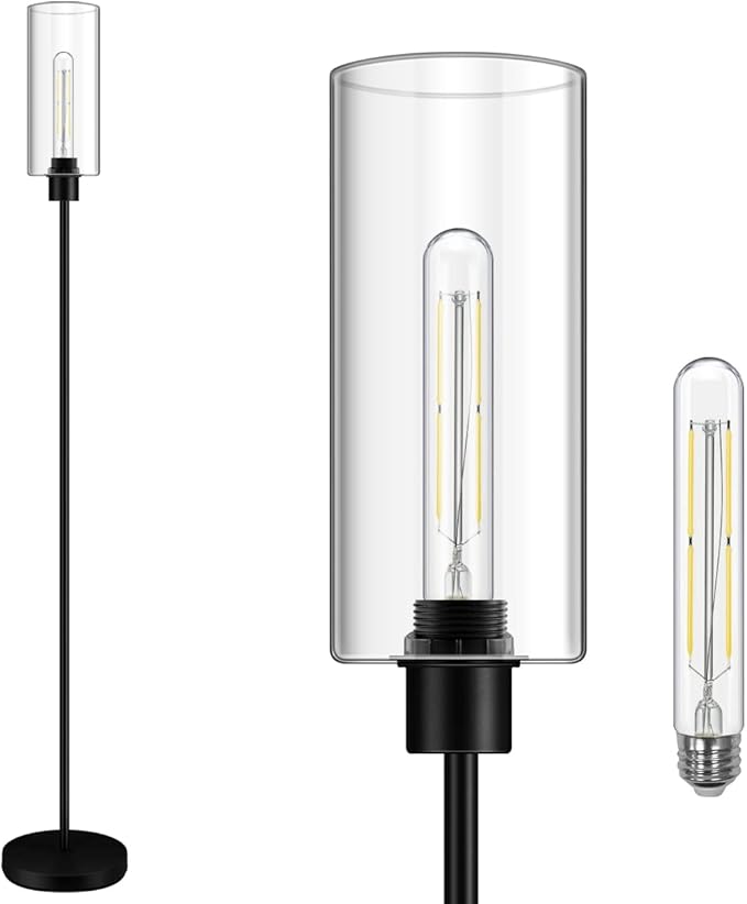 BoostArea Floor Lamp With Glass Lampshade, 4W Bulb Included - Modern Standing Pole Lamp for Living Room, Bedroom, Office, Kids Room, Reading