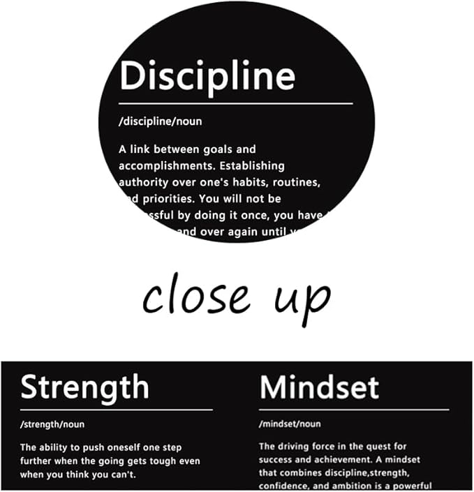 Strength Discipline Mindset Noun Inspirational Painting Wall Art 3 Pieces Canvas Print Office Wall Decor Poster Inspiring Framed Motivational Quotes for Wall Art Decoration Ready to Hang[36''Wx 16''H]