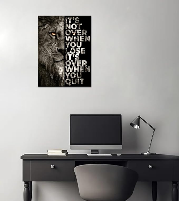 Inspirational Lion Painting Wall Art - Framed Motivatioanl Animal Print Positive Quote Poster Modern Office Artwork for Living Room Study Room Gym Decor-18 x24