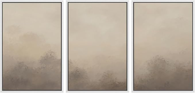 SIGNWIN Framed Canvas Print Wall Art Set Neutral Misty Forest Landscape Earth Tone Illustrations Modern Art Decorative Boho Relax/Zen Nordic for Living Room, Bedroom, Office - 24"x36"x3 White