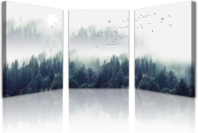 Lapremoly Canvas Wall Art For Living Room Large Wall Decor For Office Bedroom Wall Decorations Foggy Forest Landscape Paintings Stretched And Framed Ready To Hang Pictures Modern Home Decor 3 Piece