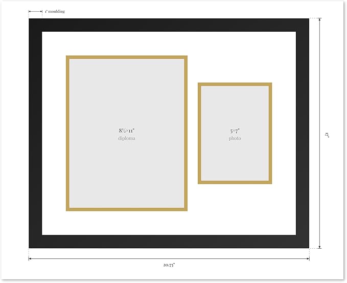Diploma Frame With Photo Opening Museum Gold Oyster Shell Over Gold Mat - Fits 8.5 x 11 Degree and Picture Made in the USA