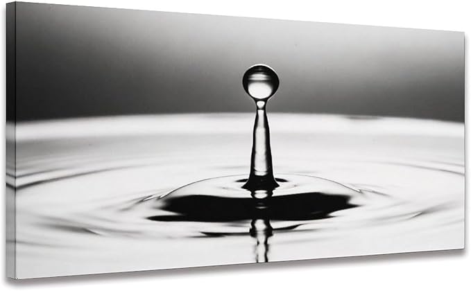 Black White Water Drop Framed Canvas Wall Art for Bedroom, Minimalist Wall Decor 32" L x 16" W