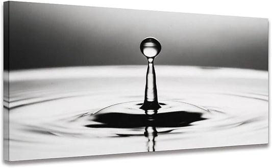 Black White Water Drop Framed Canvas Wall Art for Bedroom, Minimalist Wall Decor 32" L x 16" W