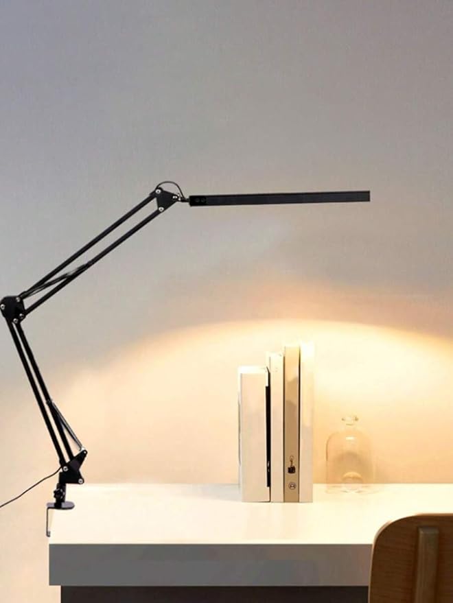 Dimmable LED Desk Lamp with Swing Arm and Clip, USB Powered Eye-Care Light with Memory Function, Adjustable for Office, Dorm, Studio, or Reading