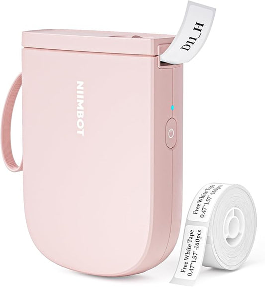 NIIMBOT 300 DPI D11 Label Maker Machine with 1 Tape, Mini Portable Label Printer, Bluetooth Thermal Label Printer Sticker Labeler for Office Home Kitchen School Organization, Pink