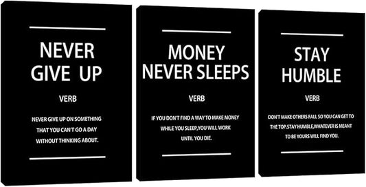 3 Piece Black Saying Wall Art Minimalism Wall Art Inspirational Pictures Wall Decor Motivational Posters Canvas Wall Art Office Decor Inspiring Poster for Living Room Bedroom Workplace Gym 16"x24"x3