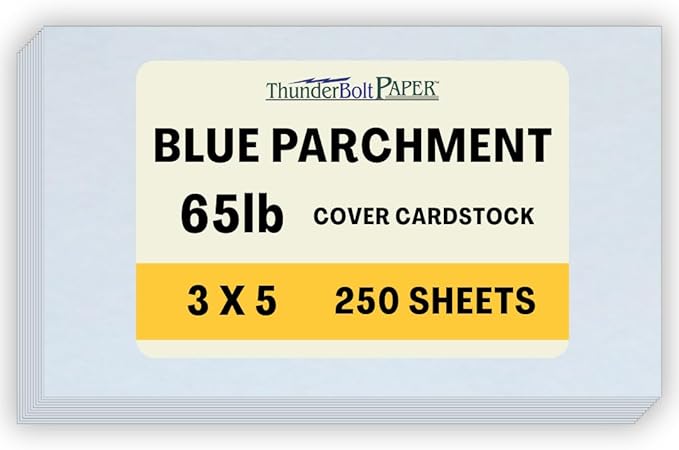250 Blue Parchment 65lb Cover Weight Paper - 3" X 5" (3X5 Inches) Photo|Card|Frame Size - Printable Cardstock Colored Sheets Old Parchment Semblance
