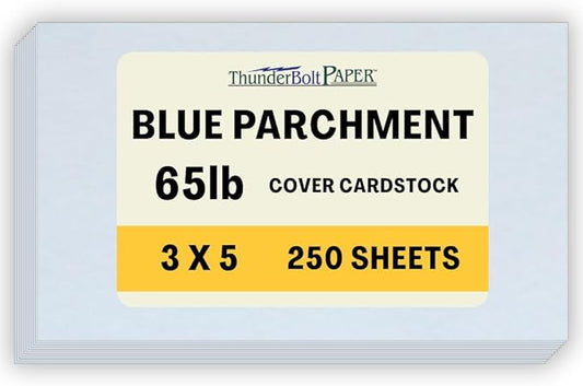 250 Blue Parchment 65lb Cover Weight Paper - 3" X 5" (3X5 Inches) Photo|Card|Frame Size - Printable Cardstock Colored Sheets Old Parchment Semblance