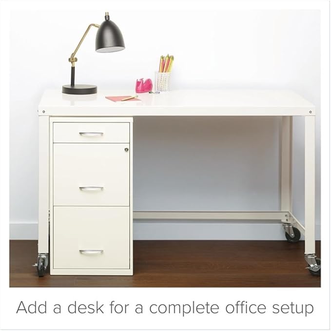 Pemberly Row Set of 5 Metal 3-Drawer Pearl White File Cabinet with Pencil-Drawer