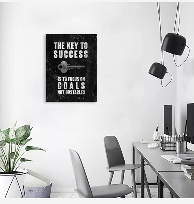WYJZDZQ8 Inspirational Canvas Wall Art The Key to Success Is to Focus on Goals Not Obstacles Motivational painting Poster Printing Artwork Office Home Classroom Decoration Wood Frame [18" W x 24" H]