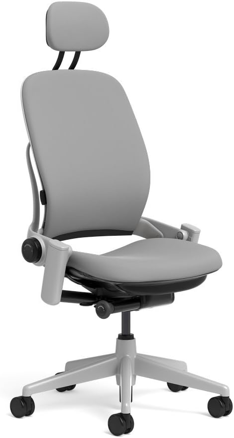 Steelcase Leap Task Chair: Platinum Base - Armless - Headrest - Hard Floor Casters