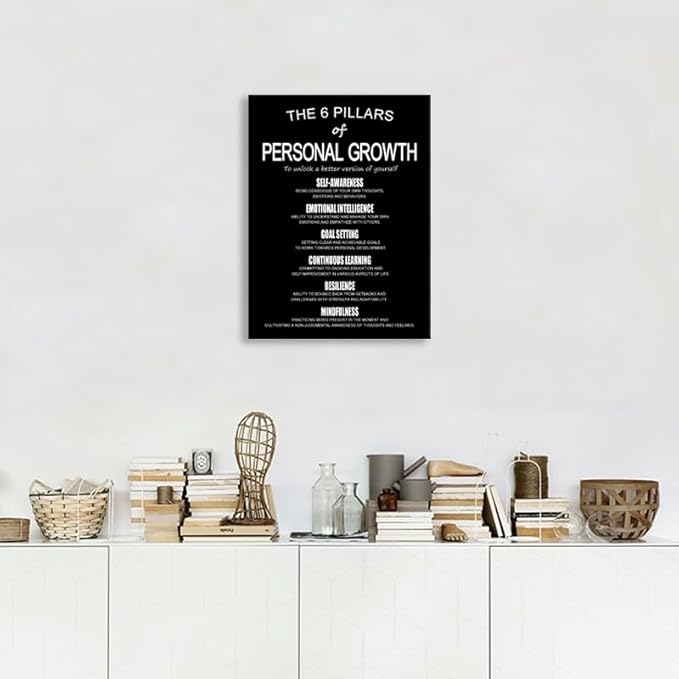 The 6 Pillars Of Personal Growth Unlock Self Improvement Inspirational Wall Decor Printed Canvas Artwork Motivational Poster for Bedroom Living Room Home Framed [18" W X 24" H]