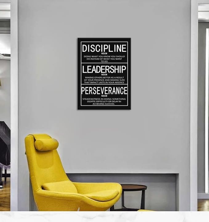 WYJZDZQ8 Inspirational Canvas Wall Art Painting Disclpline Noun Leadership Noun Perseverance Noun Poster Painting Artwork Prints Wall Pictures for Office Decor Framed Ready to Hang[18" W x 24" H]