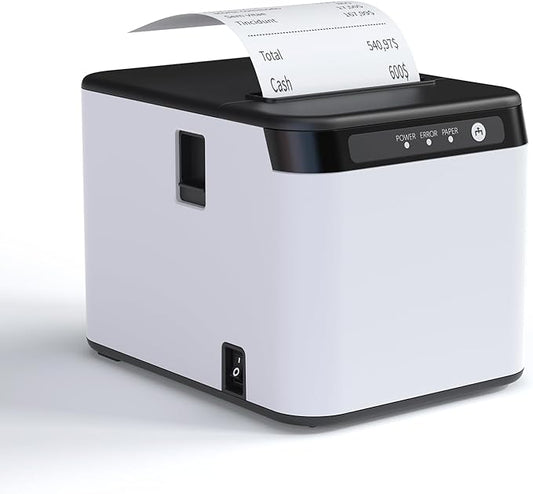 Bisofice 80mm Receipt Printer ESC/POS Thermal Printer Desktop Direct Print USB+LAN Connection High Efficiency with Auto Cutter Large Paper Bin for Shipping Business Restaurant Kitchen Supermarket