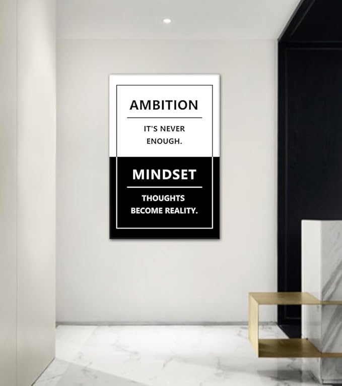 Motivational Canvas Wall Art - Ambition & Mindset Inspirational Quotes Wall Decor Black and White Office Picture Positive Poster Inspiring Prints Entrepreneur Artwork for Home, (Framed 28"x44")