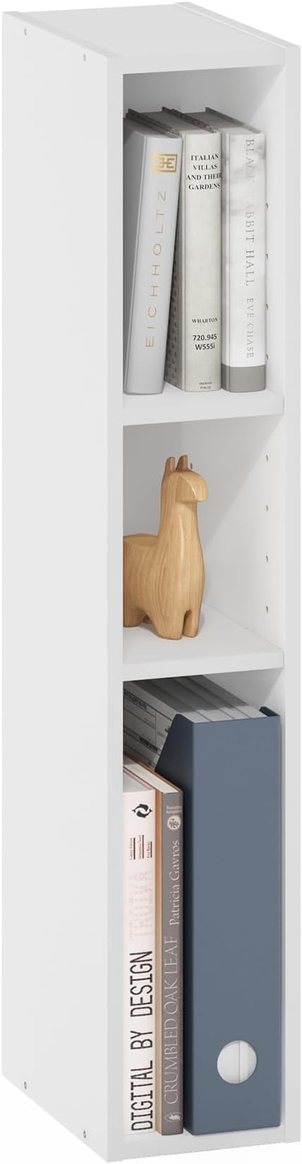 Furinno Fulda Book Shelf, 3-Tier Narrow Bookshelf, Bookcase with 6-in Width Storage Shelf, 9.3 x 5.9 x 31.5, for Living Room, Bedroom, Home Office, Plain White