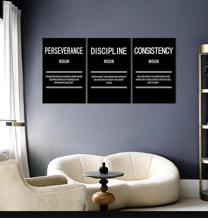 Motivational Canvas Office Print Wall Art Perseverance Discipline Consistency Inspirational Picture Poster Painting Modern Inspiring Artwork for Home Living Room Decor Ready to Hang [48''W x 24''H]