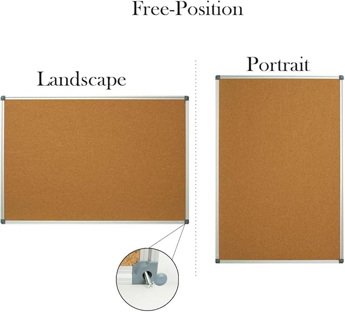 Lockways Large 60" x 36" Large Cork Board Bulletin Board, Framed CorkBoard, Wall-Mounted Notice Message Pin Board, Silver Aluminium Framed