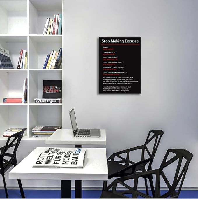 Stop Making Excuses Inspirational Wall Art Office Wall Decor Motivational Theme Poster Inspiring Canvas Painting Prints Artwork Wall Pictures for Living Room Home Decor Framed[18''W x 24''H]