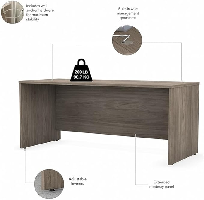 Bush Business Furniture Studio C Office Desk with Mobile File Cabinet, 72W x 30D, Modern Hickory