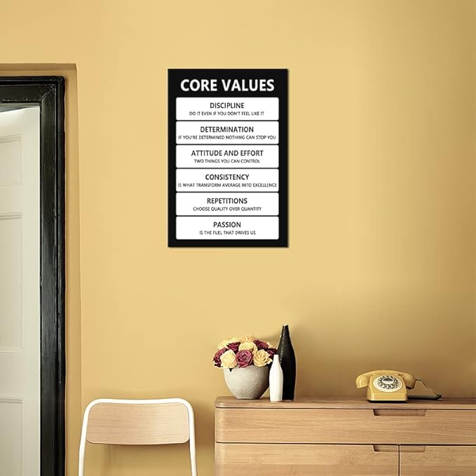 Core Values Motivational Wall Art Inspirational Poster Inspiring Canvas Prints Artwork for Office Living Room Modern Home Decor Painting Pictures Stretched and Framed Ready to Hang [12''Wx 18''H]