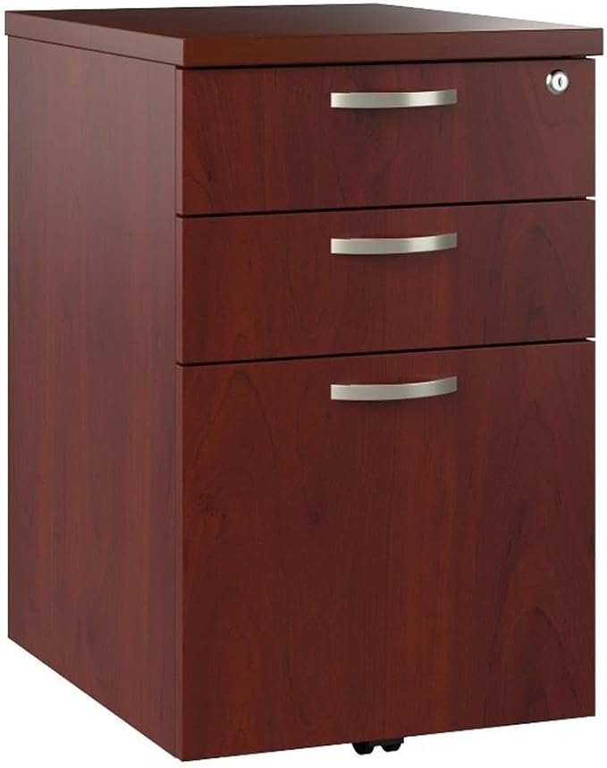 Bush Business Furniture Office in an Hour 3 Drawer Rolling File Cabinet in Hansen Cherry | Mobile Under Desk Drawers for Letter, Legal, and A4-Size Document Storage