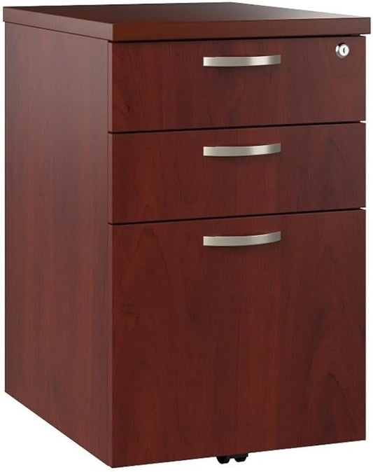 Bush Business Furniture Office in an Hour 3 Drawer Rolling File Cabinet in Hansen Cherry | Mobile Under Desk Drawers for Letter, Legal, and A4-Size Document Storage