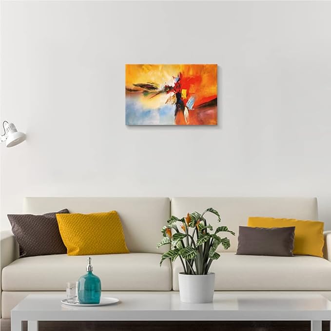 Yellow Decor Canvas Wall Art Abstract Art Paintings Red Warm Colors Graffiti on White Background Modern Artwork Decor for Living Room Bedroom Bathroom 24x16in