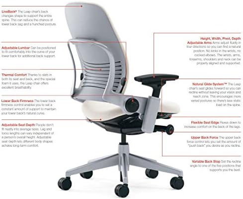 Steelcase Leap Task Chair: Platinum Base - Armless - Headrest - Hard Floor Casters