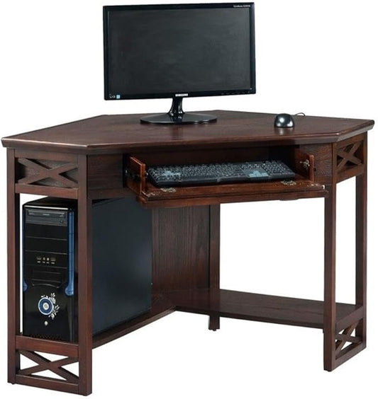 Leick Home 81430 Corner Computer/Writing Desk with Drawer and Shelf, Chocolate Oak