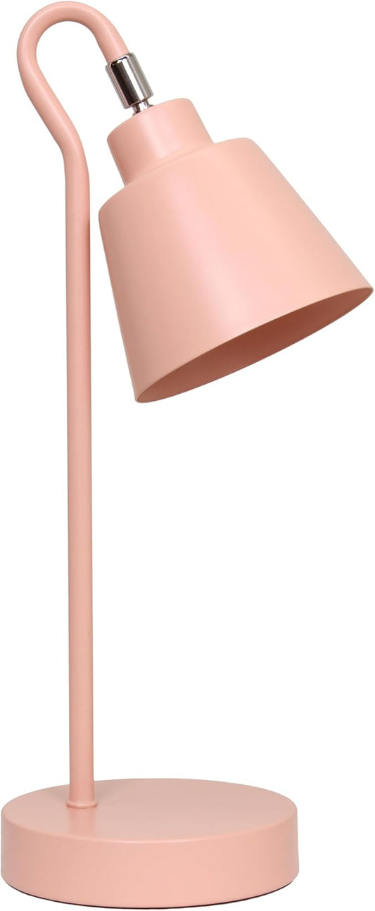 Simple Designs LD1079-BPK 16" Sleek Essentials Metal Looped Desk Task Lamp with Adjustable Shade, for Office, Desk, Nightstand, Dorm, Blush Pink