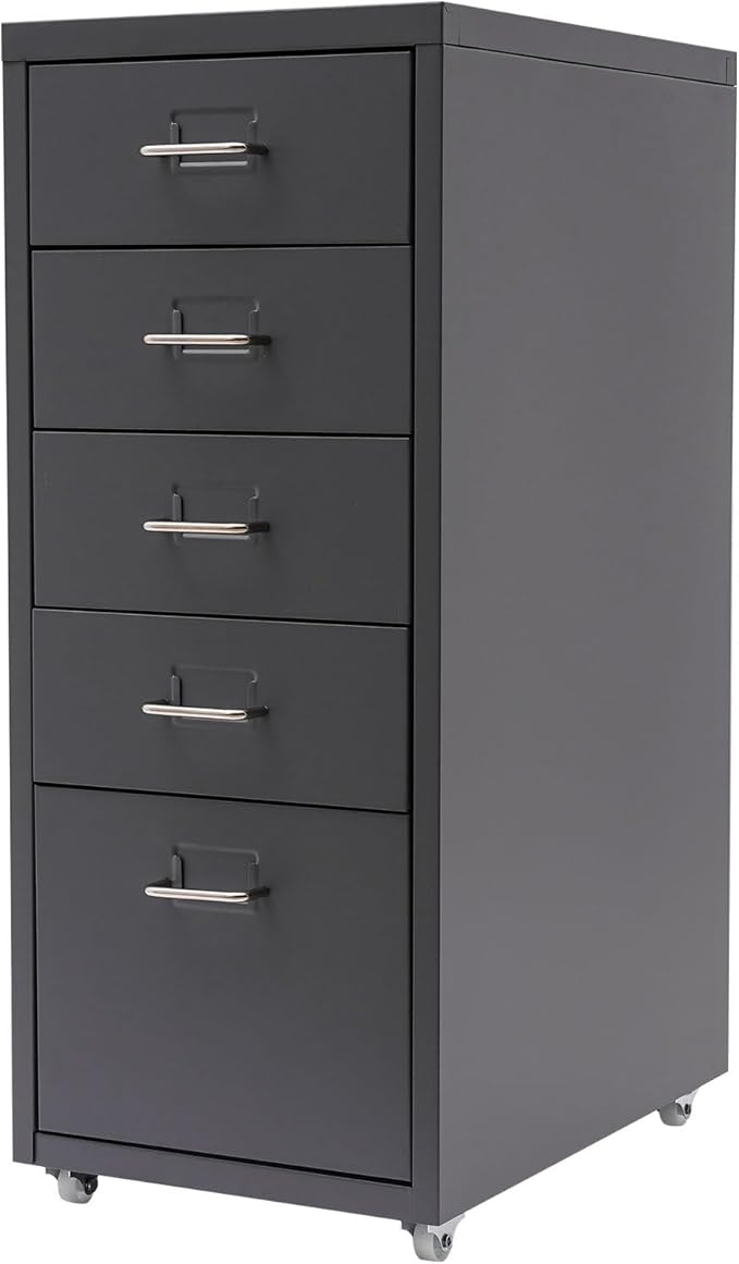 Metal Filing Cabinet with Wheels, 5 Drawers Mobile Storage Cabinet Small Printer Stand Vertical Organizer for Home Office