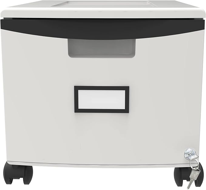 Storex Plastic One-Drawer File Cabinet – Locking Document Organizer with Casters for Home and Office, Gray, 1-Pack (61266A01C)