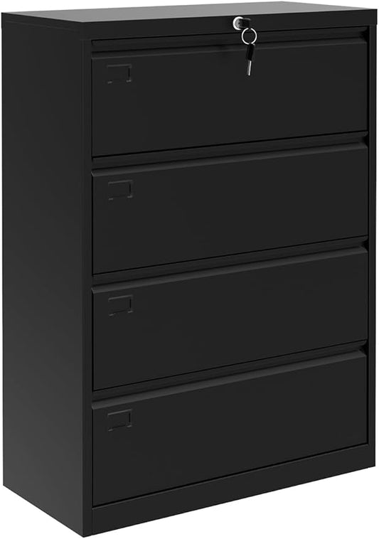 GAOMON 2-Drawer File Cabinet with Lock, Metal Lateral Filing Cabinets for Letter/Legal Size Documents, Heavy Duty File Storage for Home Office, Black (4 Drawers)