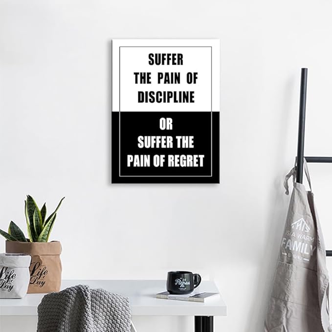 Life Choice Inspirational Poster: Discipline Pain vs Regret Pain Motivational Wall Decor for Home School Bedroom Office Living Room Printed Canvas Artwork Framed Ready to Hang [18" W X 24" H]