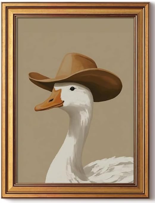Gold Framed Wall Art Vintage Canvas Wall Art Trendy Cowboy Duck Modern Maximalist Artwork Prints Picture for Living Room Bedroom Farmhouse Bathroom Office Decor, 12x16