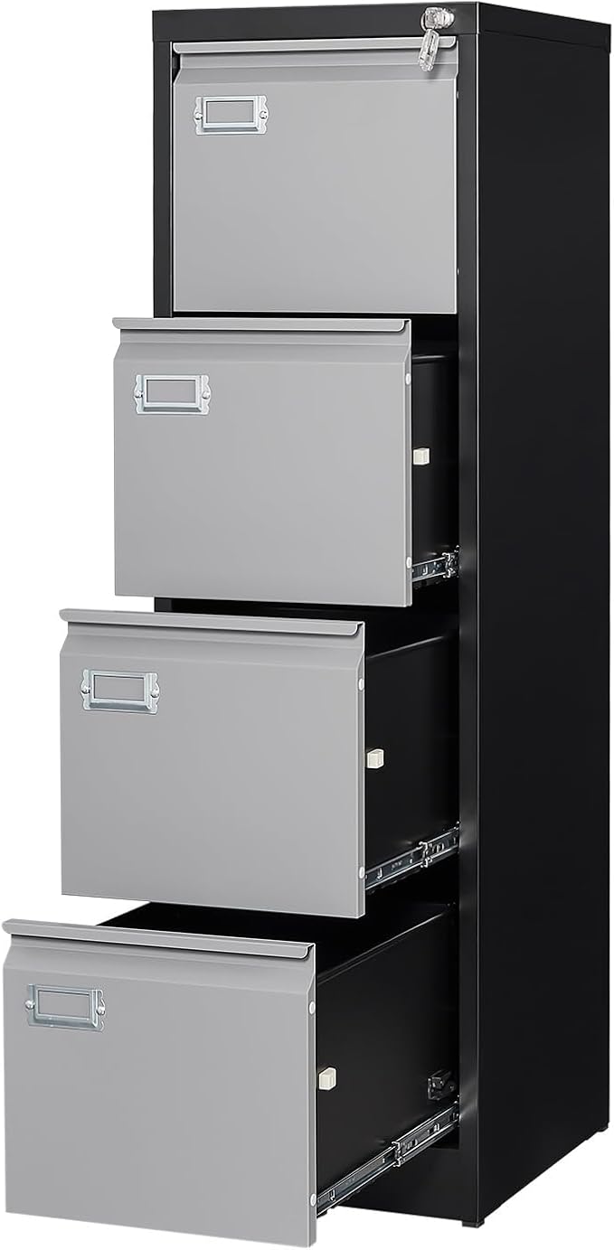 Yizosh 4 Drawer File Cabinet with Lock, Filing Cabinets for Home Office, Metal Locking Office File Storage Cabinets with Drawers, Vertical Small Filing Cabinet Organizer for Legal/A4