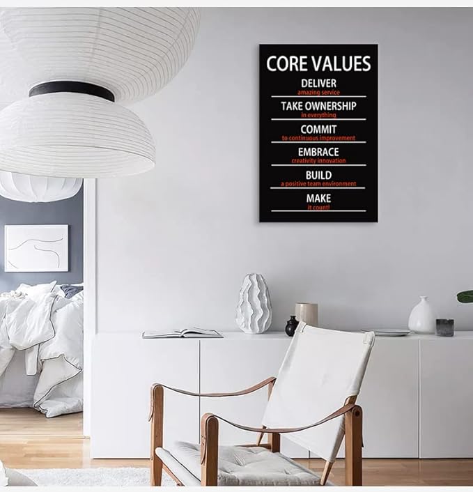 WYJZDZQ8 Core Values Motivational Wall Art Inspiring Painting Prints on Canvas Inspirational Entrepreneur Quotes Posters Inspiration Pictures Decorations Artwork for Office Living room[24" W x 36" H]