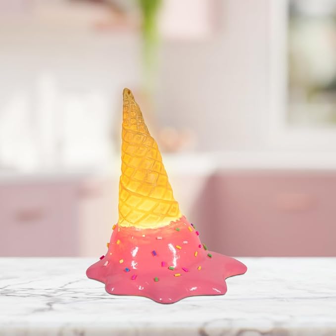 Spilled Ice Cream Desk Light, Cute Resin College Lamp for Dorm Room or Kids Bedroom, Warm White LED Light, Battery Operated Decor for Girls & Home Office