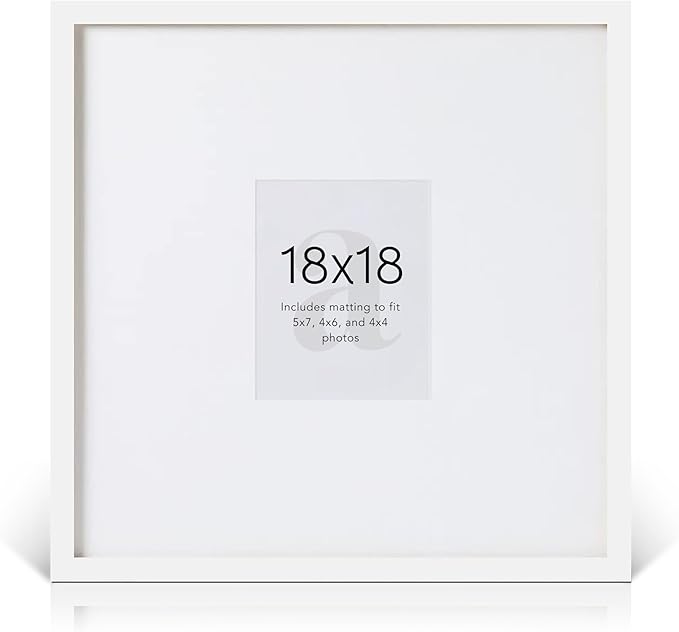 artisane home goods - Gallery Frame 1.0, Picture Frame, 18x18 White, Gallery Wall Frame Set, Large Picture Frame, Oversized Mat (4x4, 4x6, and 5x7)