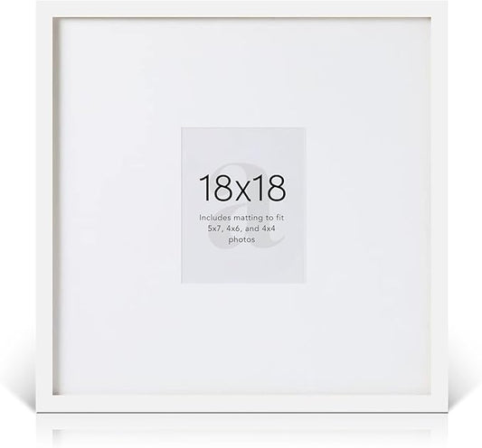 artisane home goods - Gallery Frame 1.0, Picture Frame, 18x18 White, Gallery Wall Frame Set, Large Picture Frame, Oversized Mat (4x4, 4x6, and 5x7)